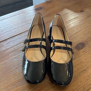 Coach Black Patent Leather Double Strap Flats
